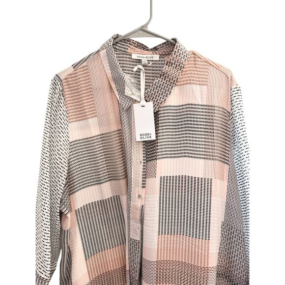 Rose + Olive 2X. NWOT Abstract Career Work Button Up Blouse - Picture 3 of 6